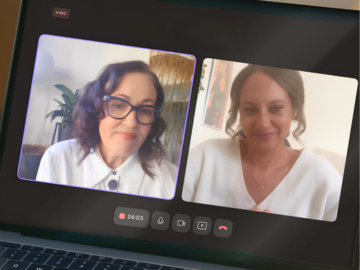 Rachel Mirabito on a video call with a carer, shown on a laptop screen